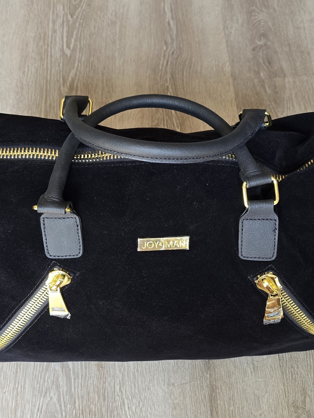 Joy&Iman Black Suede Tote Bag with Gold Hardware